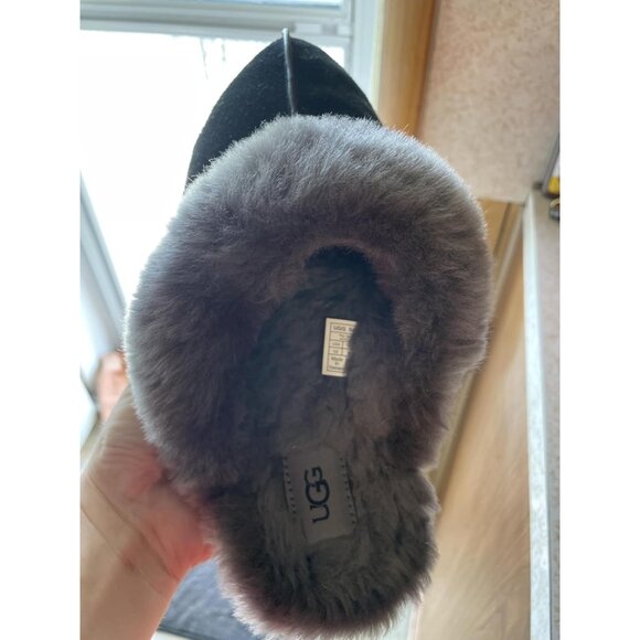 🆕Women's Black/Grey Imported Sheepskin Dyed Sheep Fur Suede upper Slipper - Picture 2 of 10